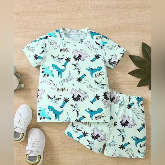 Dinosaur Full Body Print T-shirt & Short Set. Cool Outfit for Boys in Summer - Picture 1 of 6
